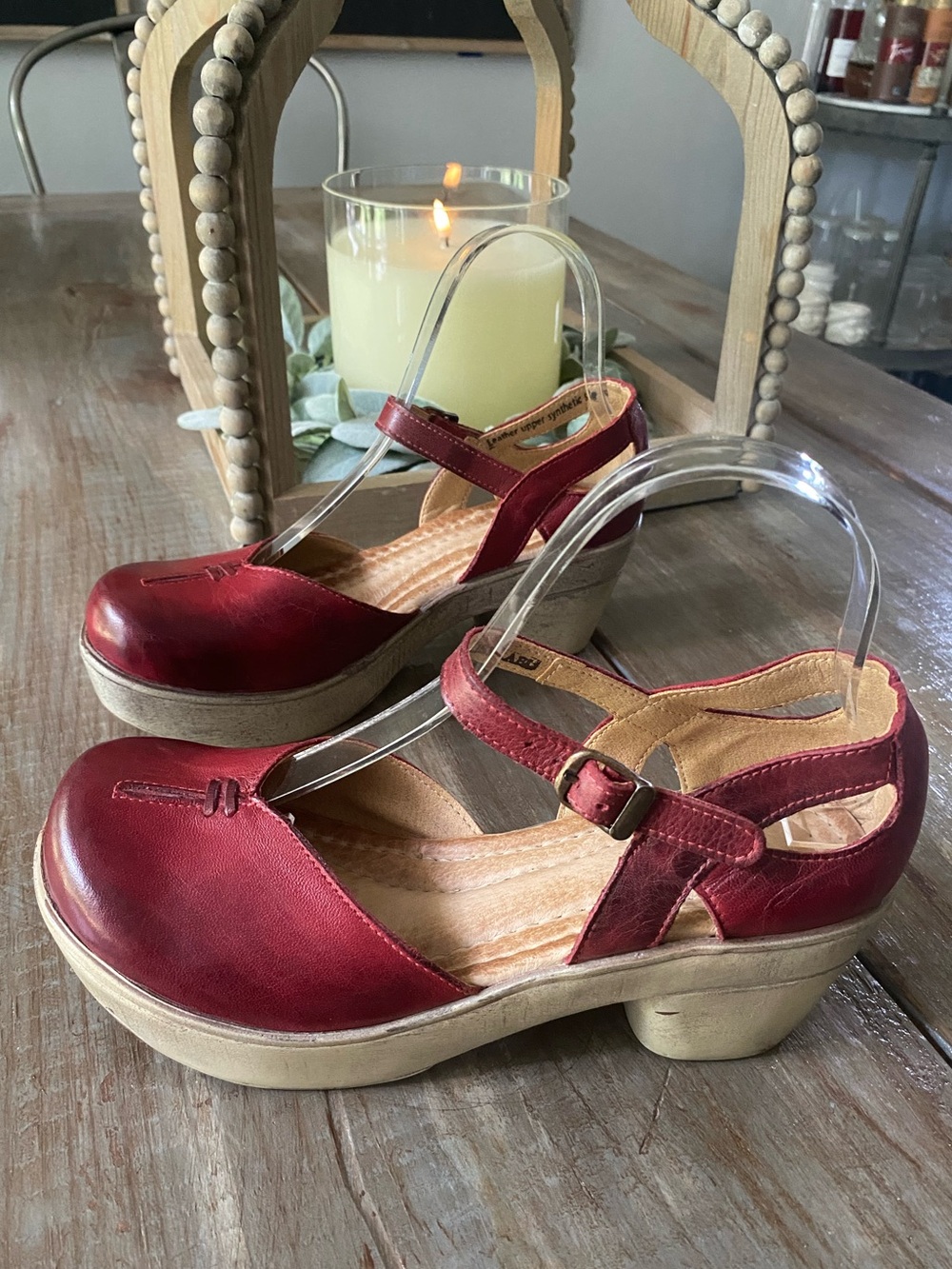 Jafa Boho Leather Platform Handmade Strappy Mary Jane Sandals Womens 38 Ruby Red - Picture 9 of 16